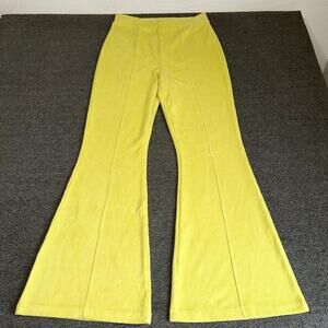 Aerie Groove-On Rib Velour Flare Pants Womens Medium Lime Elastic Waistband